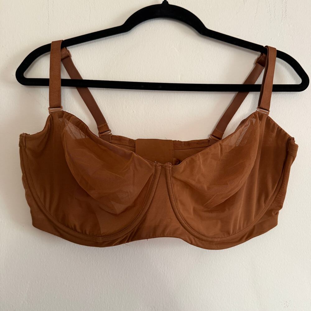 SKIMS | Brown Mesh Unlined Balconette Underwire Bra |  40DDDD